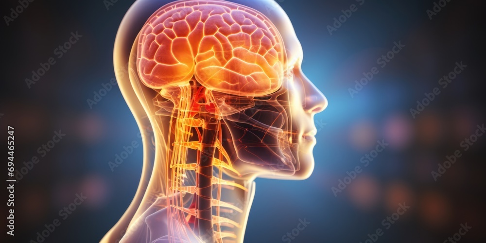 Poster a computer-generated image of a human head and neck. this image can be used for medical and scientif