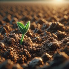 Macro Photography of a New Leaf Sprouting in the Soil