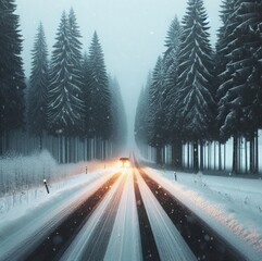 Winter Road Trip Through Snowy Landscape