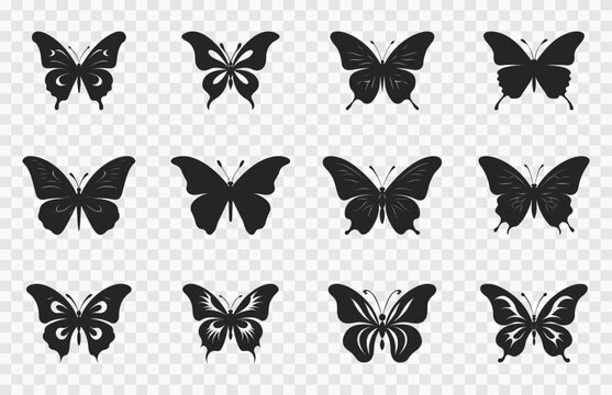 Butterfly Vector black Silhouette Vector Set, Monarch Butterfly Clipart Collection