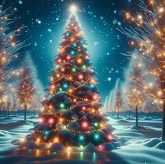 Christmas tree with lights and snowflakes