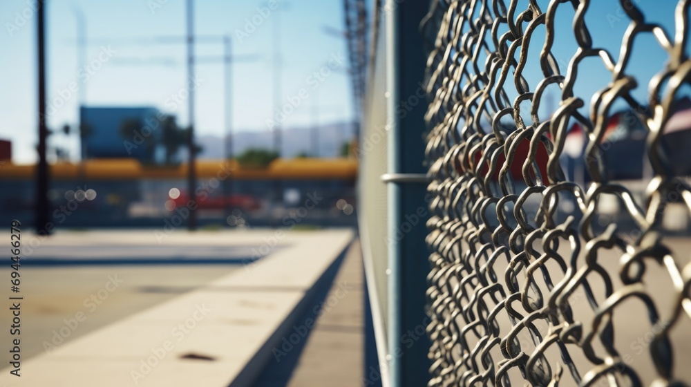 Poster A detailed view of a chain link fence. This image can be used to represent security, boundaries, or urban landscapes