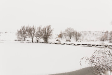 The lake is covered with snow in winter