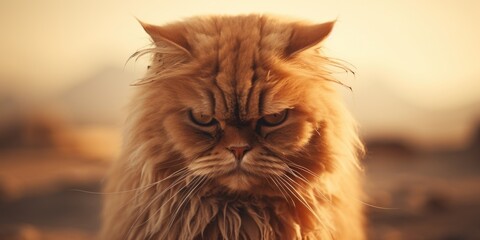 A long-haired cat with a sad expression on its face. Perfect for illustrating emotions and pet-related content