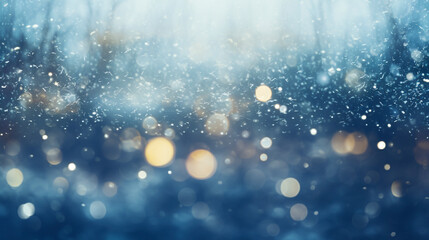 falling snow and glitter, abstract winter bokeh background - obrazy, fototapety, plakaty