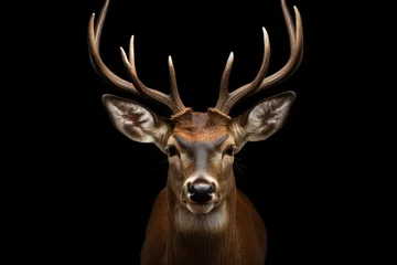 Gordijnen Close-up shot of a deer's head on a black background. Perfect for wildlife enthusiasts or nature-themed designs © Fotograf