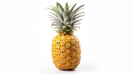 A pineapple sitting on a white surface. Can be used for tropical fruit concepts or as a decorative element in food photography