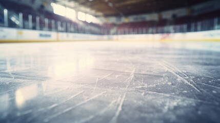A blurry photo of an ice hockey rink. Can be used to depict the fast-paced action and excitement of...