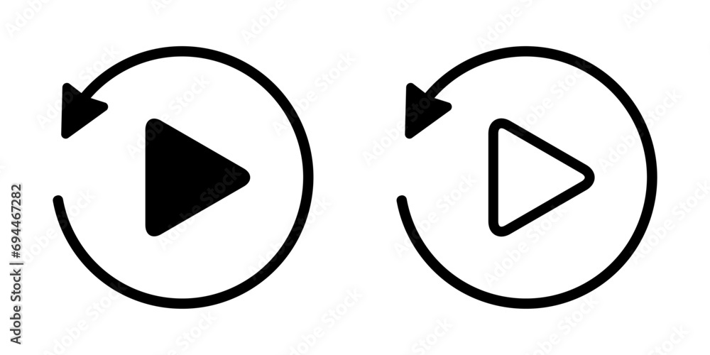 Poster play button set icons, playback button signs, restart video audio player navigate symbol, reset repl