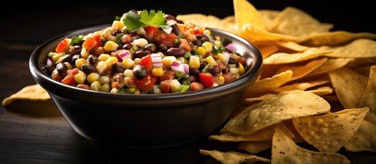 Texas Caviar dip made at home, served with chips. - obrazy, fototapety, plakaty