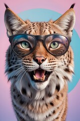 portrait of a lynx, funny portrait with glasses