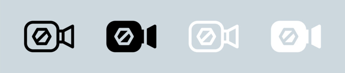 Block video icon set in black and white. Protection signs vector illustration.