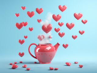 Fototapeta na wymiar Teapot with steam forming heart shapes. The concept is love brewing.