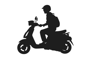 Fototapeta na wymiar A Person Riding a Scooter Vector Silhouette isolated on a white background