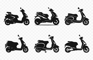 Motorbike Scooter Silhouettes vector Set, Scooters black Silhouette Vector Bundle