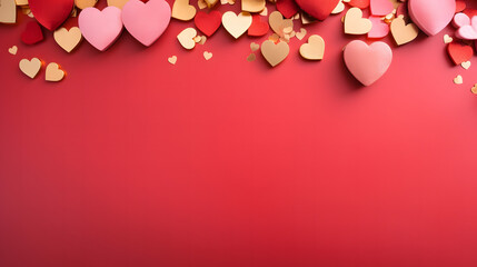 Celebrating Love on Valentine's Day: Red, Gold, and Pink Hearts on a Passionate Red Background 