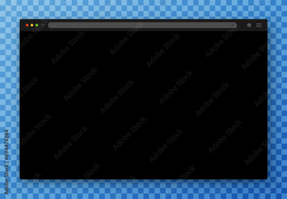 Poster an empty browser window in black on a transparent background. website layout with search bar, toolba