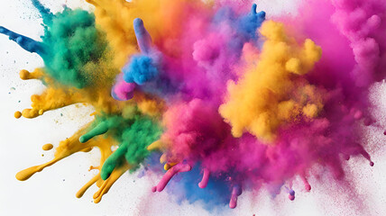 Holi color powder explosion with rainbow on isolated white background burst of vibrant color, Explosion of colored powder isolated on white background Abstract colored background
