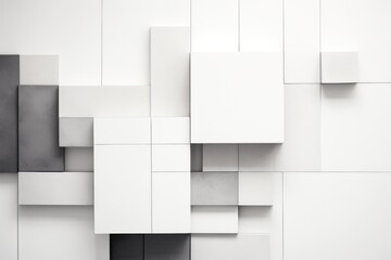 Abstract composition with monochromatic color scheme emphasizing the harmony of geometric elements against neutral background. Pattern is made up of squares and triangles