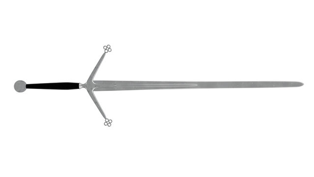 Two-handed Claymore sword with fuller isolated on transparent and white background. Sword concept. 3D render