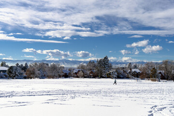 A beautiful Winter day at Cranmer Park in the Hilltop neighborhood in Denver, Colorado with a clear...