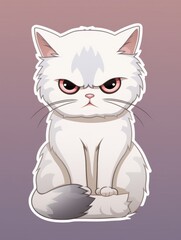 Cartoon sticker sad kitten on pink background isolated, AI