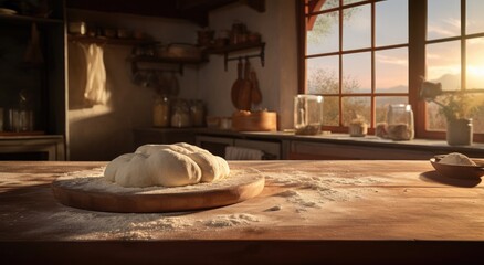 a pizza dough is making in a kitchen