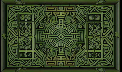 Green abstract Celtic patterns background - obrazy, fototapety, plakaty