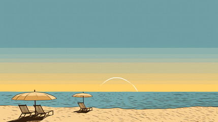 A Sunny Day by the Shore in the Summertime: Umbrella, Chair, and Relaxation - AI Generative
