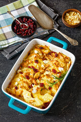 pineapple sweet casserole in baking dish, top view