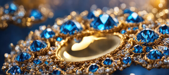 Obraz na płótnie Canvas golden jewelry on blue, Macro Photography, Generative AI