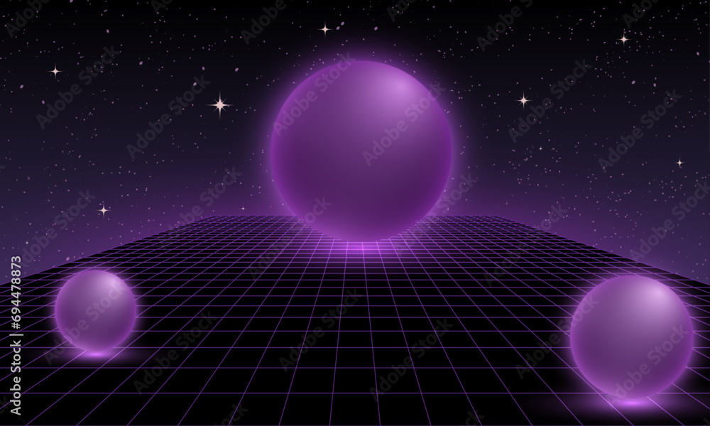 Aufkleber synthwave wireframe net illustration. abstract digital background. 80s, 90s retro futurism, retro wa