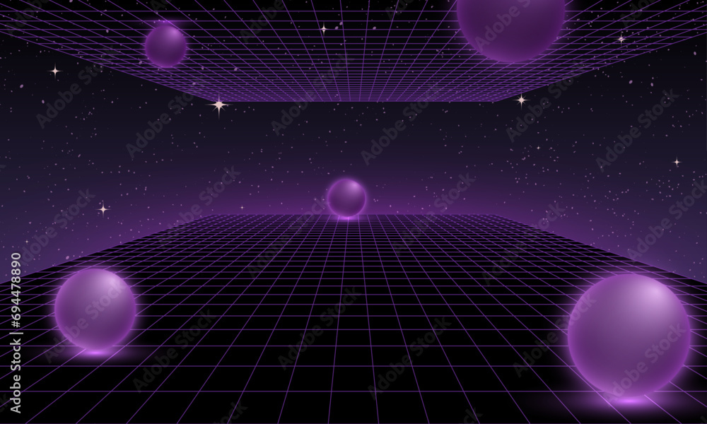 Aufkleber synthwave wireframe net illustration. abstract digital background. 80s, 90s retro futurism, retro wa