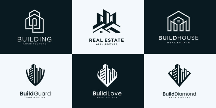Set of building construction logo with modern creative concept for company or business brand identity.
