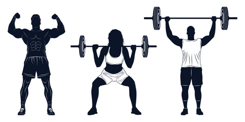 Bodybuilder or fitness gym black silhouettes vector art