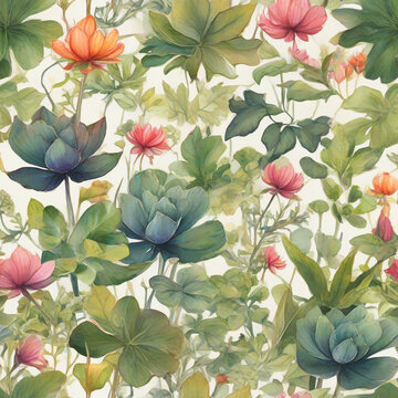 seamless pattern with flowers,watercolor style