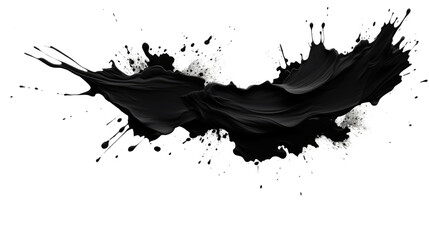Obraz premium Black paint splash isolated on white transparent background. Dark gray color brush watercolor painting. PNG
