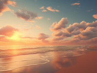 Naklejka na ściany i meble A serene and empty beach at sunrise.