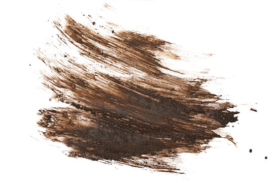 Wet mud, stains texture isolated on white background, top view and clipping path