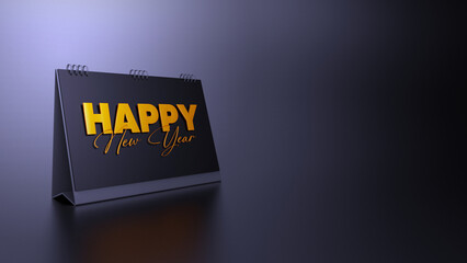 Happy New Year, desk calendar, banner, poster, wallpaper, black background, minimal, clean, corporate