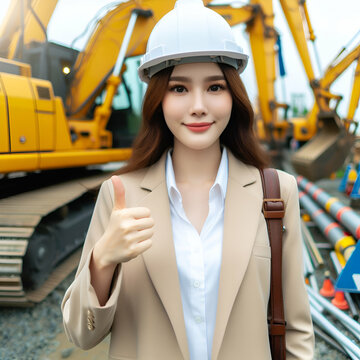 The picture represents skilled workers, engineers, advanced equipment and advanced technological tools for the field of construction and industry in an imaginative way.