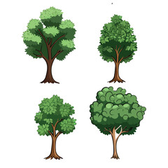 Vector illustration of four different styles of green trees
