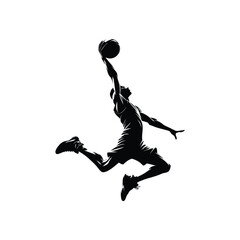 silhouette illustration of a basketball player performing a slam dunk