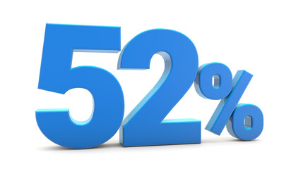 52 percentage sign isolated on transparent background. 52 percent off 3d. 52% png 3d. 3D rendering