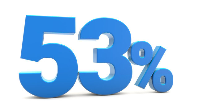53 percentage sign isolated on transparent background. 53 percent off 3d. 53% png 3d. 3D rendering