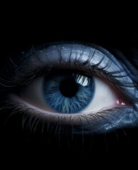 Fototapeta premium close up of female blue eye with blue make up.Minimal nature and make up concept