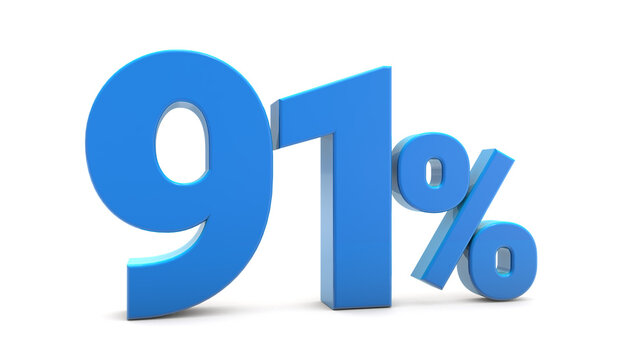 91 percentage sign isolated on transparent background. 91 percent off 3d. 91% png 3d. 3D rendering