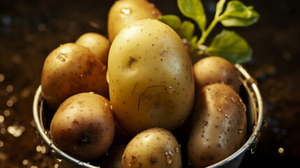 Raw organic fresh potatoes. Harvested young healthy potatoes 