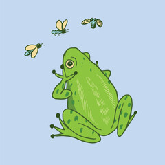 Cartoon doodle vector frog animal illustration.