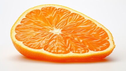  a slice of orange sitting on top of a white table next to a slice of orange on top of a white table.